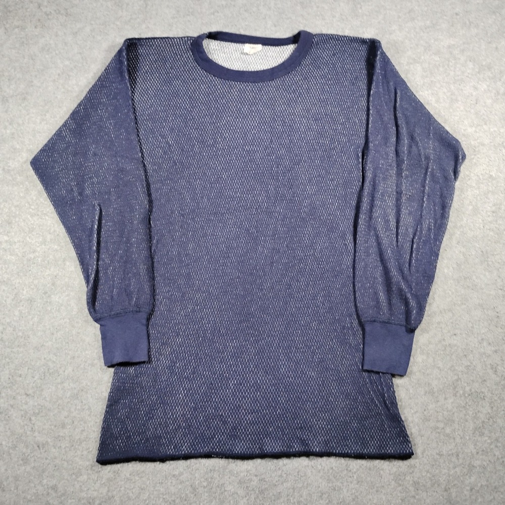 J.E. Morgan Vintage Men L 42-44 Navy Blue Thermal Long Sleeve Shirt